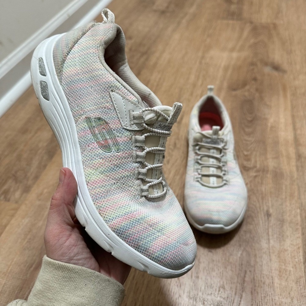 SKECHERS | Women's Light Rainbow Knit Slip On Sneakers Athletic Shoes, Size 7.5